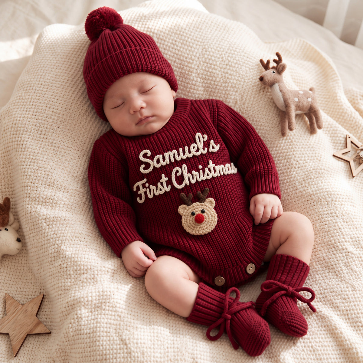 Personalized Hand Embroidered Knitted Romper