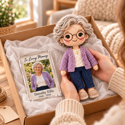 Custom Crochet Doll From Your Photo With Acrylic Photo Frame
