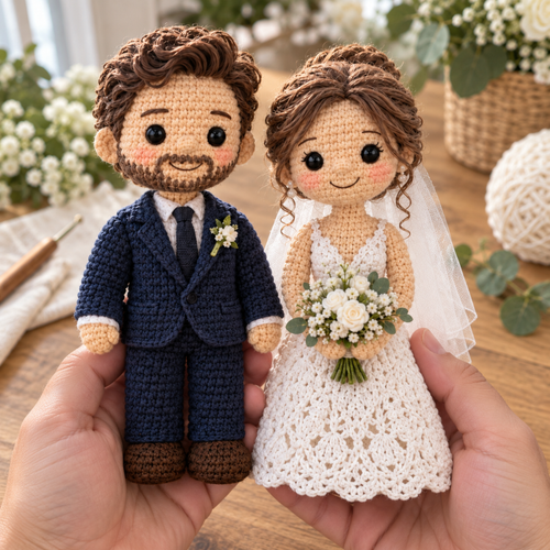 Custom Couple Crochet Dolls With Acrylic Photo Frame