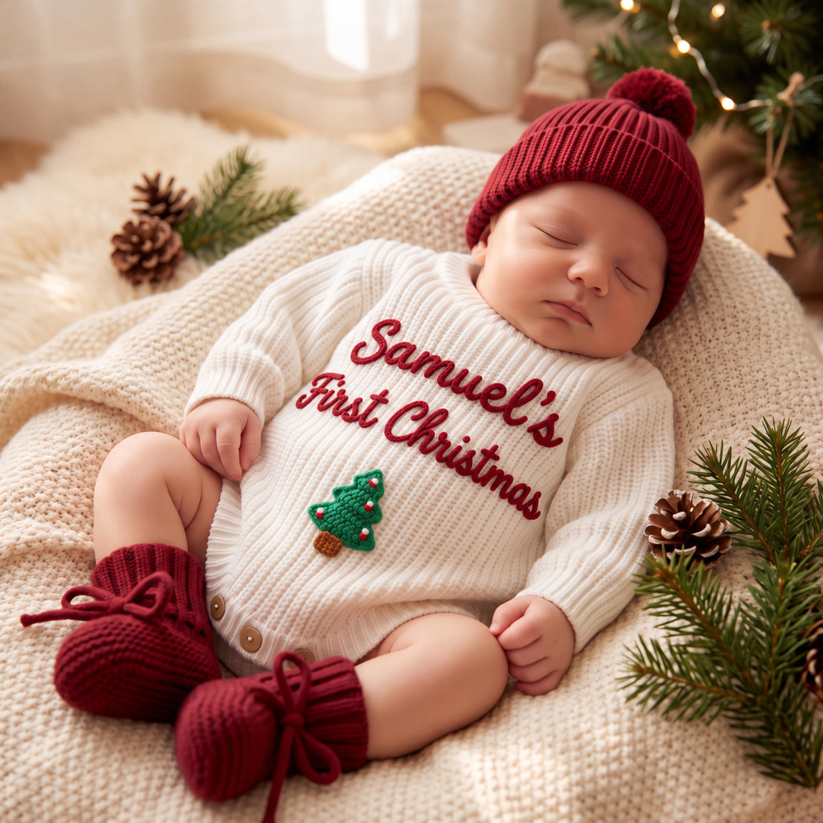 Personalized Hand Embroidered Knitted Romper