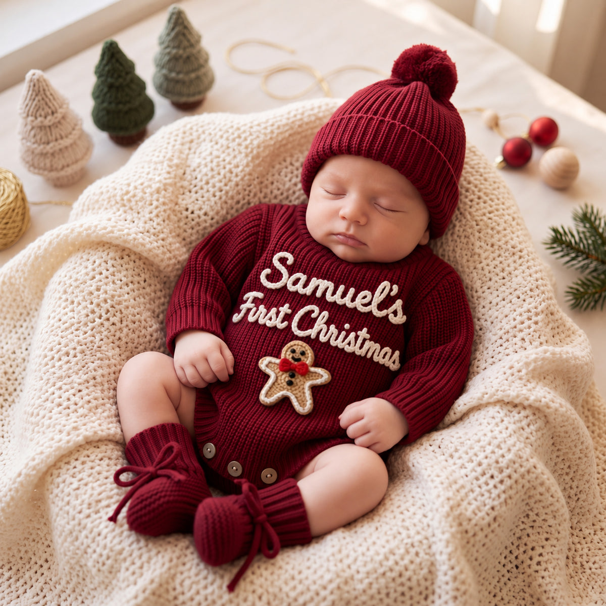 Personalized Hand Embroidered Knitted Romper