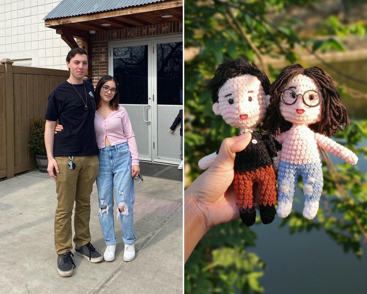 Muñecos de ganchillo personalizados para parejas con marco de fotos acrílico